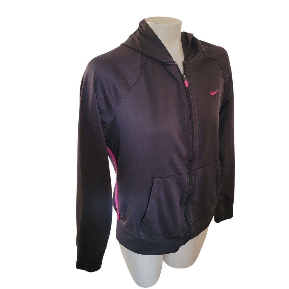 Nike Women's Black Hoodie Jacket with Pink Accents